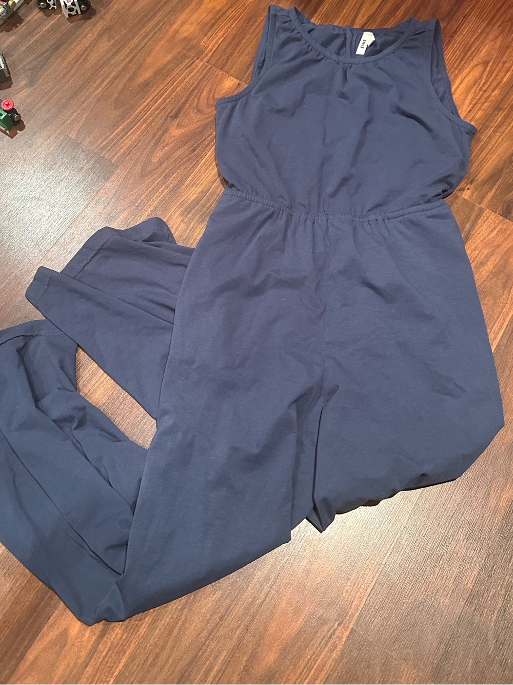 Pact Navy Sleeveless Jumpsuit with Keyhole Back and Elastic Waist